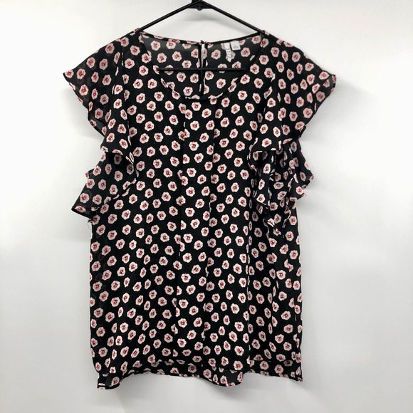 Elle Tops - Elle Blouse Womens L Used Floral Flutter Sleeve